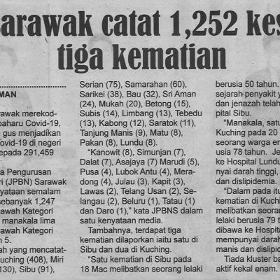 24.3.2022 Utusan Sarawak Pg.4 Sarawak Catat 1252 Kes Tiga Kematian