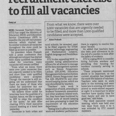 08.6.2022 Borneo Post Pg 7 Stu Wants Teacher Recruitment Exercise To Fill All Vacancies