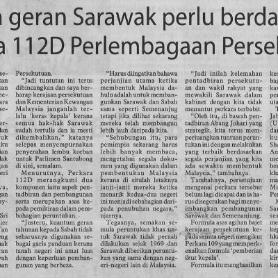 10.7.2022 Utusan Borneo Pg. 2 Agihan Geran Sarawak Perlu Berdasarkan Perkara 112d Perlembagaan Persekutuan