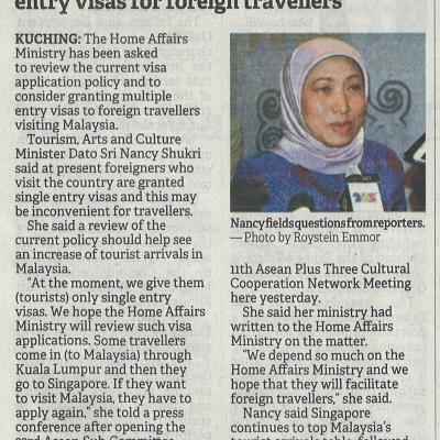29.7.2022 Borneo Post Pg.1 Home Ministry Should Consider Multiple Entry Visas For Foreign Travellers