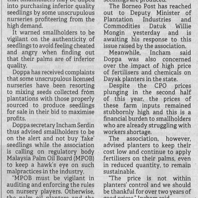 29.7.2022 Borneo Post Pg.3 Doppa Concerned Over Sale Of Fake Oil Palm Seedlings
