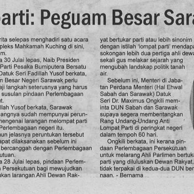 5.8.2022 Utusan Sarawak Pg. 2 Lompat Parti Peguam Besar Sarawak Kaji