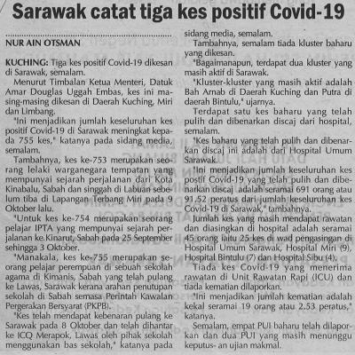 2. Sarawak Catat Tiga Kes Positif Covid 19 15.10.20. Pg.4
