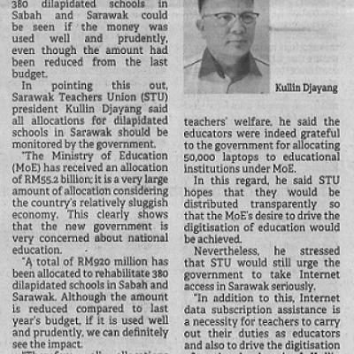 28 Februari 2023 Borneo Post Pg. 4 Rm920 Million Slated For Dilapidated Schools Will Have Impact If Used Prudently
