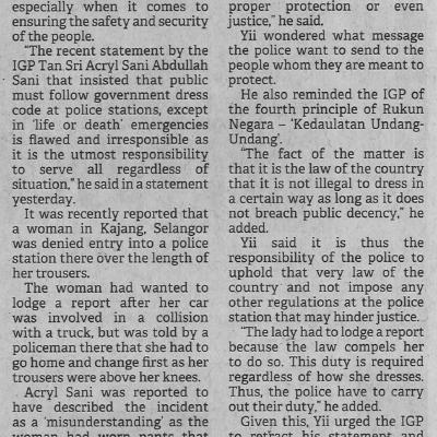 6 Februari 2023 Borneo Post Pg. 4 Igps Statement On Dress Code At Police Stations Flawed Irresponsible Says Mp