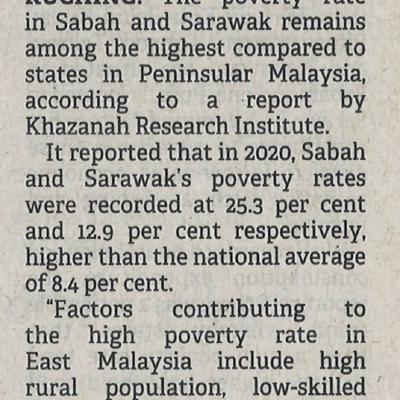 8 Februari 2023 Borneo Post Pg. 1 Report Poverty In Swak Sabah Among Highest In Malaysia 1