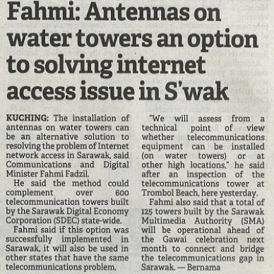 22 Mei 2023 Borneo Post Pg. 1 Fahmi Antennas On Water Towers An Option To Solving Internet Access Issue In Swak