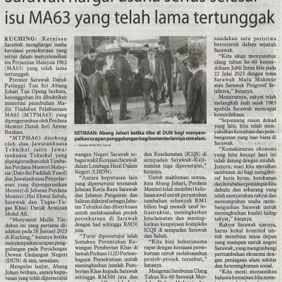25 Mei 2023 Utusan Borneo Pg. 2 Sarawak Hargai Usaha Serius Selesai Isu Ma63 Yang Telah Lama Tertunggak