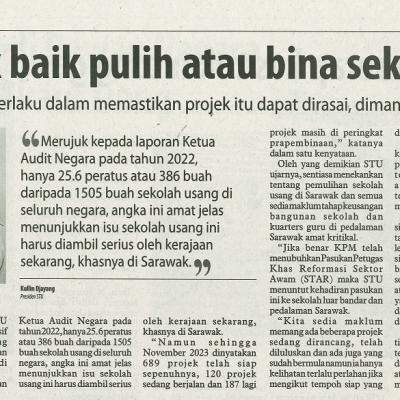 14 Disember 2023 Utusan Borneo Pg.5 Pantau Projek Baik Pulih Atau Bina Sekolah Usang