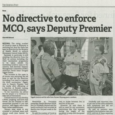 19 Disember 2023 Borneo Post Pg.3 No Directive To Enforce Mco Says Deputy Premier