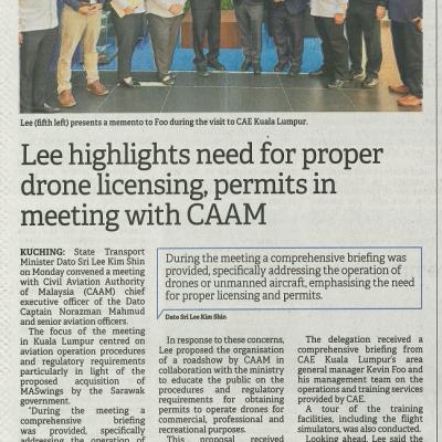 6 Disember 2023 Borneo Post Pg.3 Lee Highlight Need For Proper Drone Licensing Permits In Meeting With Caam