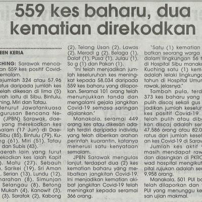 18.6.2021 Utusan Sarawak Pg.4 559 Kes Baharu Dua Kematian Direkodkan