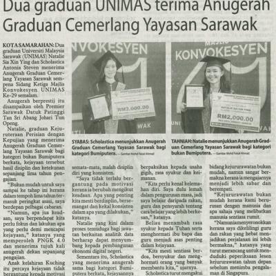 5 November 2025 Utusan Borneo Pg.6 Dua Graduan Unimas Terima Anugerah Graduan Cemerlang Yayasan Sarawak