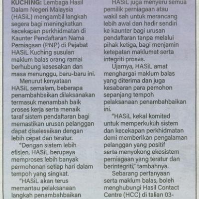 6 November 2025 Utusan Borneo Pg.15 Tingkat Kecekapan Perkhidmatan Kaunter
