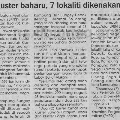 13.8.2020 Utusan Sarawak Pg.4 Tiga Kluster Baharu 7 Lokaliti Dikenakan Pkpd