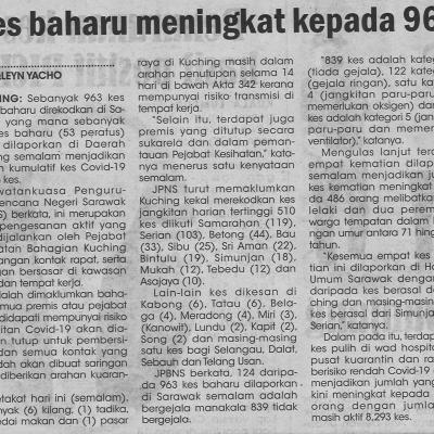 16.8.2021 Utusan Sarawak Pg.4 Kes Baharu Meningkat Kepada 963