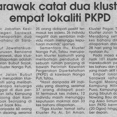 20.8.2021 Utusan Sarawak Pg.4 Sarawak Catat Dua Kluster Empat Lokaliti Pkpd