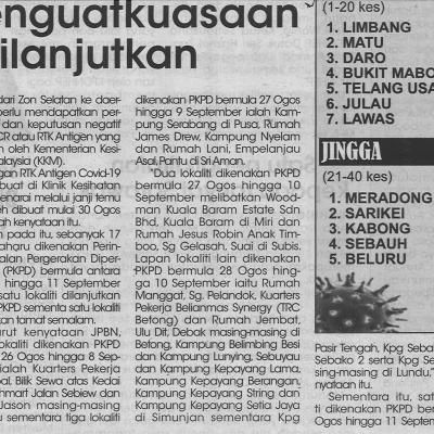 28.8.2021 Utusan Sarawak Pg.4 Tempoh Penguatkuasaan Sop Dilanjutkan