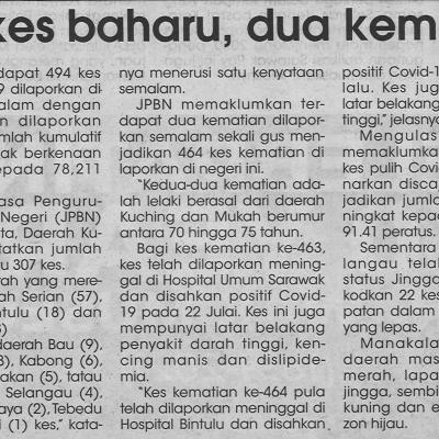 4.8.2021 Utusan Sarawak Pg.4 494 Kes Baharu Dua Kematian