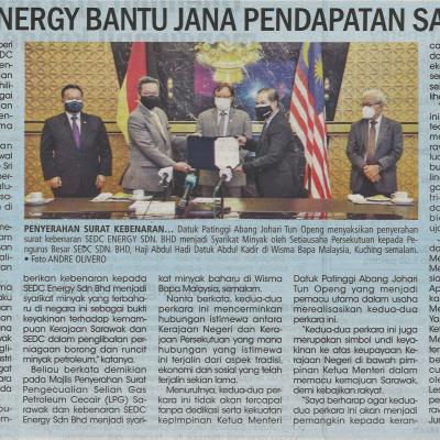 10.9.2021 Utusan Sarawak Pg.1 Sedc Energy Bantu Jana Pendapatan Sarawak