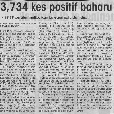 12.9.2021 Utusan Sarawak Ms 3 3734 Kes Positif Baharu