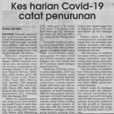 14.9.2021 Utusan Sarawak Pg.4 Kes Harian Covid 19 Catat Penurunan