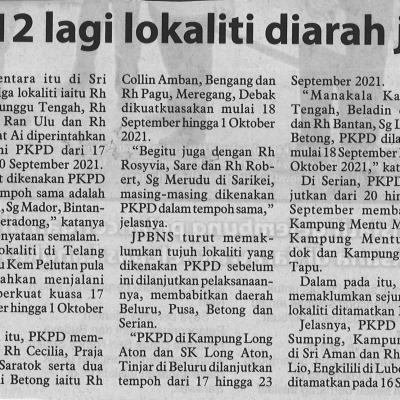 18.9.2021 Utusan Borneo Ms 2 Covid 19 12 Lagi Lokaliti Diarah Jalani Pkpd