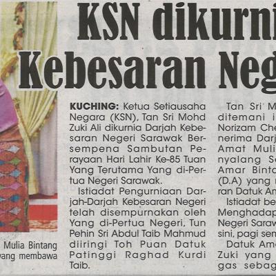 28.9.2021 Utusan Sarawak Pg.3 Ksn Dikurnia Darjah Kebesaran Negeri Sarawak