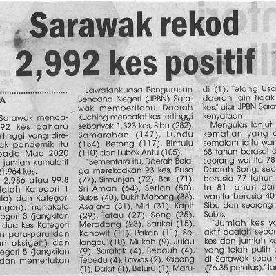 3.9.2021 Utusan Sarawak Ms.4 Sarawak Rekod 2992 Kes Positif