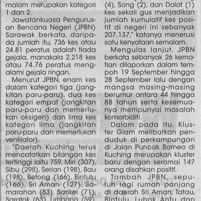 30.9.2021 Utusan Sarawak Pg.42967 Kes Baharu Direkodkan Semalam