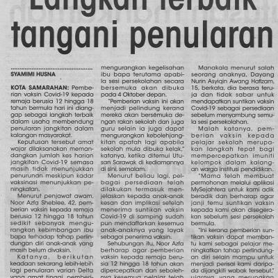 8.9.2021 Utusan Sarawak Pg.4 Langkah Terbaik Tangani Penularan