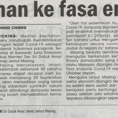 8.9.2021 Utusan Sarawak Pg.6 Peralihan Ke Fasa Endemik