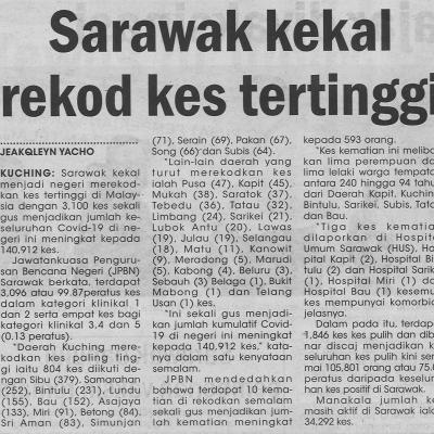 9.9.2021 Utusan Sarawak Pg.4 Sarawak Kekal Rekod Kes Tertinggi