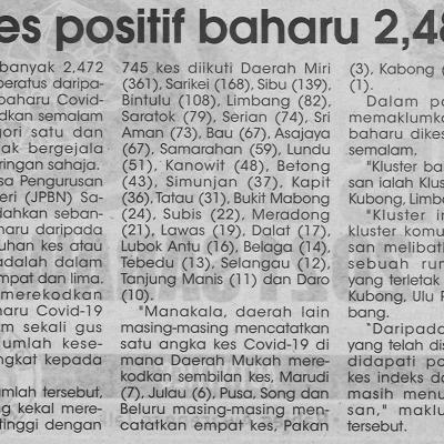 1.10.2021 Utusan Sarawak Pg.4 Kes Positif Baharu 2487