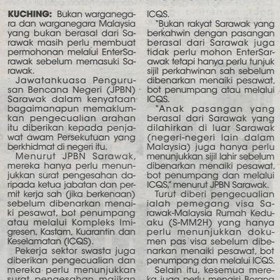 18.10.2021 Utusan Sarawak Pg.4 Bukan Warga Sarawak Perlu Mohon Entersarawak