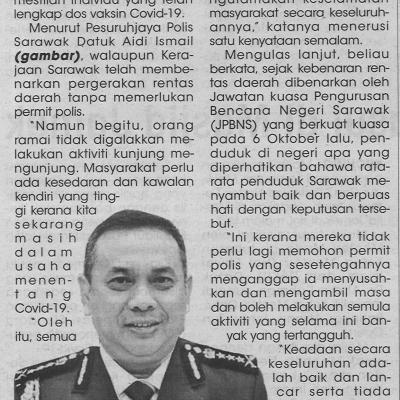 19.10.2021 Utusan Sarawak Pg.4 Rentas Daerah Mesti Lengkap Dos Vaksin