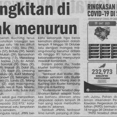 20.10.2021 Utusan Sarawak Pg.4 Kes Jangkitan Di Sarawak Menurun