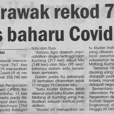 21.10.2021 Utusan Sarawak Pg.4 Sarawak Rekod 767 Kes Baharu Covid 19