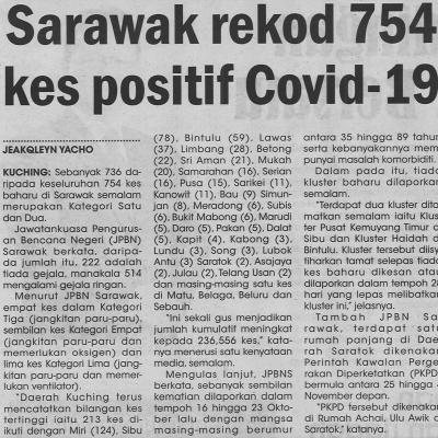 25.10.2021 Utusan Sarawak Pg.4 Sarawak Rekod 754 Kes Positif Covid 19