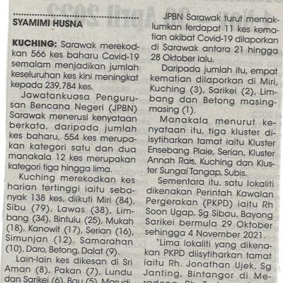 30.10.2021 Utusan Sarawak Ms 5 Sarawak Rekod 566 Kes Baharu