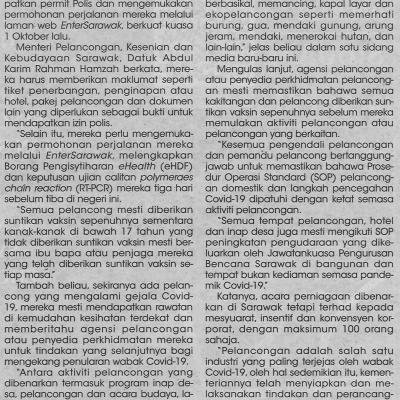 4.10.2021 Utusan Sarawak Pg.6 Pelancong Ke Sarawak Perlu Permit Polis