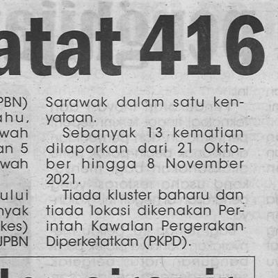 10.11.2021 Utusan Sarawak Pg.4 Sarawak Catat 416 Kes Baharu