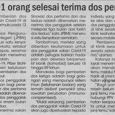 17.11.2021 Utusan Sarawak Pg.4 391491 Orang Selesai Terima Dos Penggalak