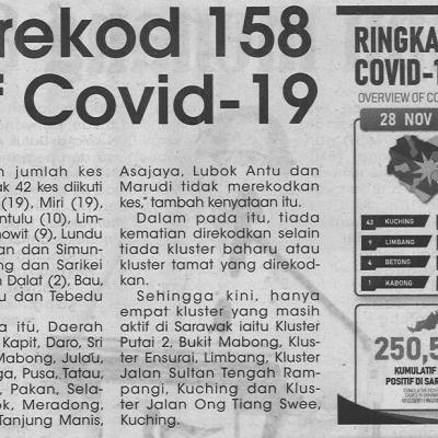 29.11.2021 Utusan Sarawak Pg.4 Sarawak Rekod 158 Kes Positif Covid 19