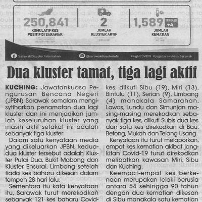 2.12.21 Utusan Sarawak Pg.6 Dua Kluster Tamat Tiga Lagi Aktif