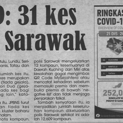 22.12.2021 Utusan Sarawak Pg.4 Covid 19 31 Kes Positif Di Sarawak