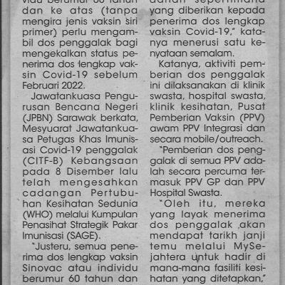 22.12.2021 Utusan Sarawak Pg.4 Dos Penggalak Lengkapkan Status