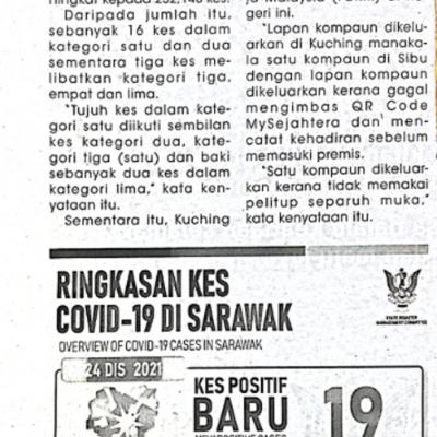 25.12.2021 Utusan Sarawak Pg.4 19 Kes Baharu Direkodkan