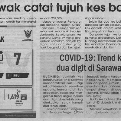 11.1.2022 Utusan Sarawak Pg.6 Sarawak Catat Tujuh Kes Baharu Covid 19 Trend Kes Harian 2 Digit Di Sarawak Berakhir