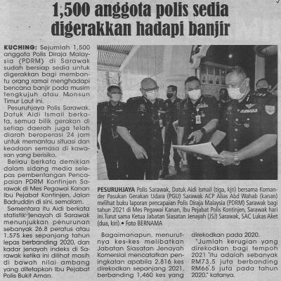 14.1.2022 Utusan Sarawak Pg.6 1500 Anggota Polis Sedia Digerakkan Hadapi Banjir